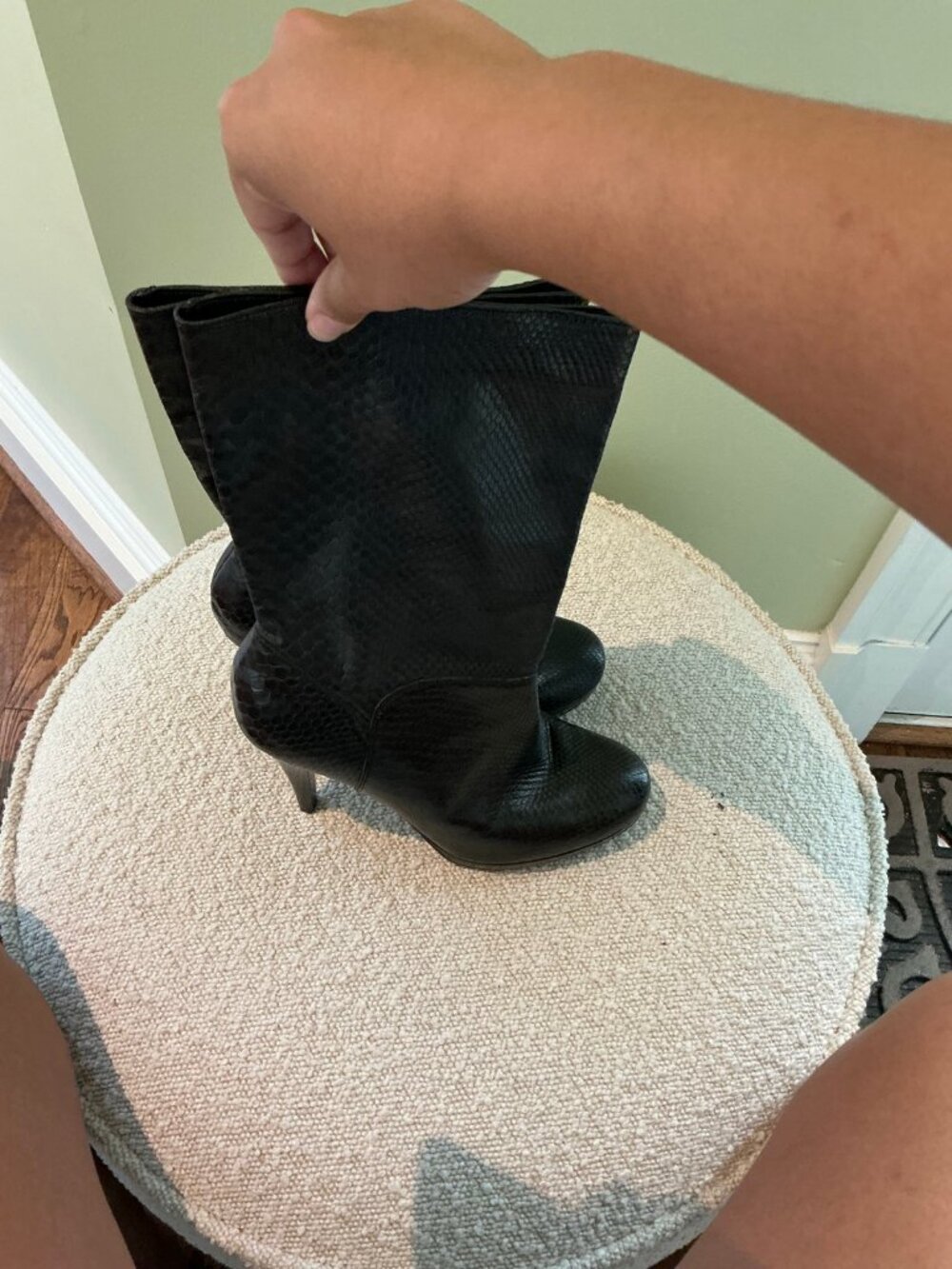 Cole Haan Black Snakeskin Tall Boots Size 8.5B Heel